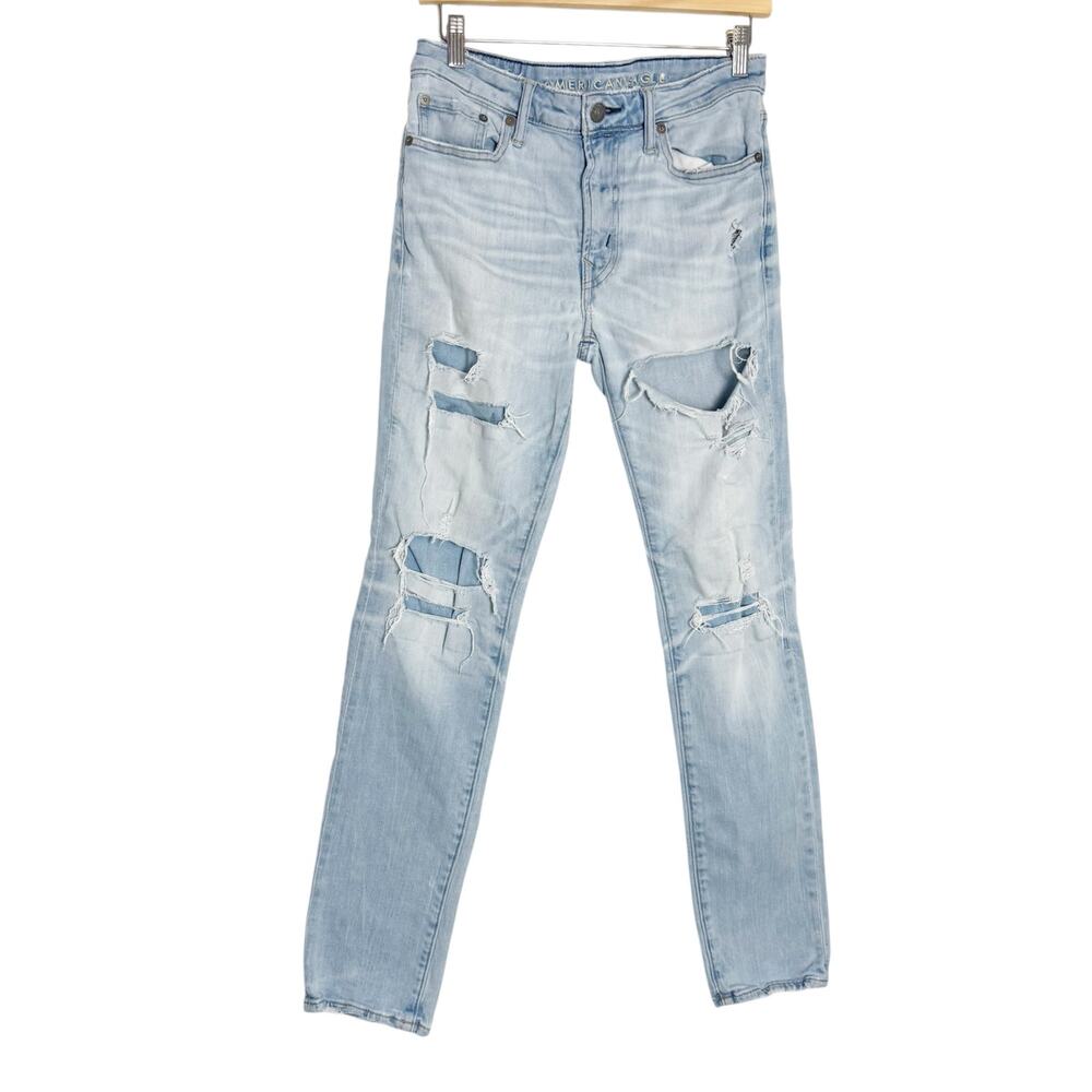 American Eagle Cozy AirFlex Slim Fit Distressed Light Wash Denim Jeans Men 30x32
